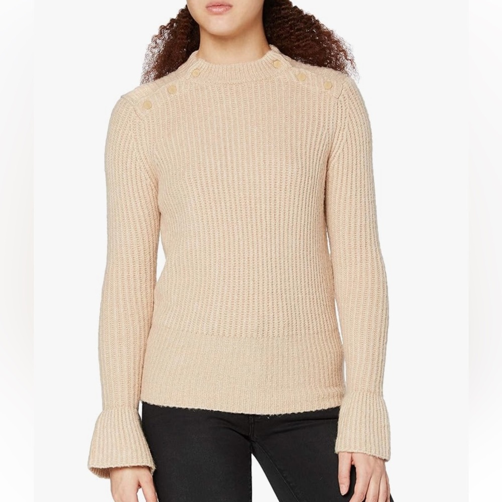 Scotch & Soda Cream Ribbed Sweater with bell sleeve. Cotton and wool size med